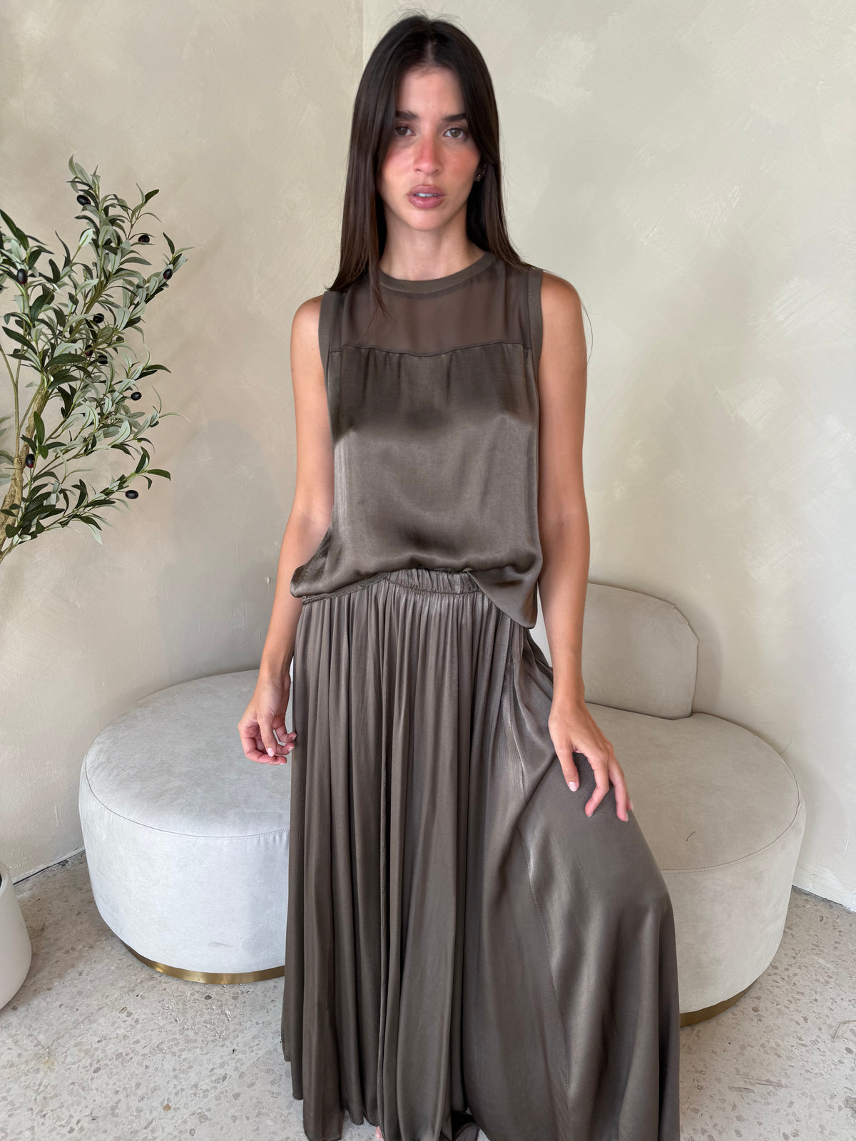 Chiffon Contrast Top & Skirt Set