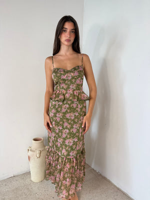 Olive Floral Dress