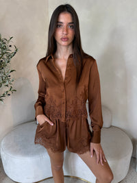 Satin Lace Trim Top & Short Set