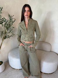 Olive Denim Jacket & Pant Set