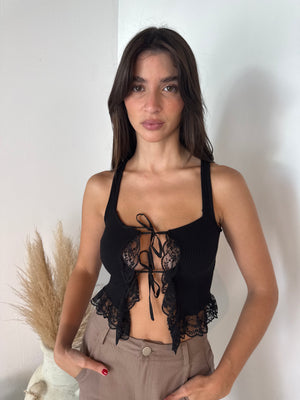 Lace Trim Ribbed Top
