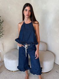 Dark Denim Ruffle Top & Pant Set