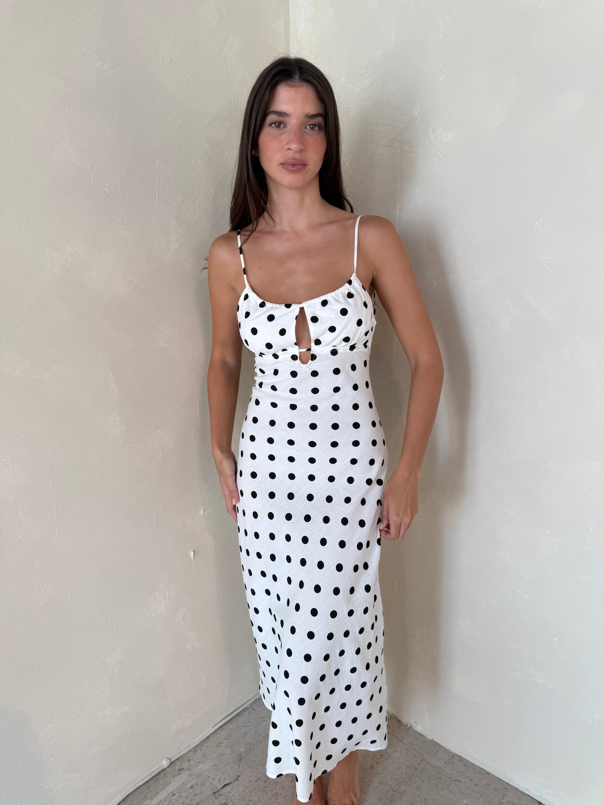 Polka Linen Midi Dress