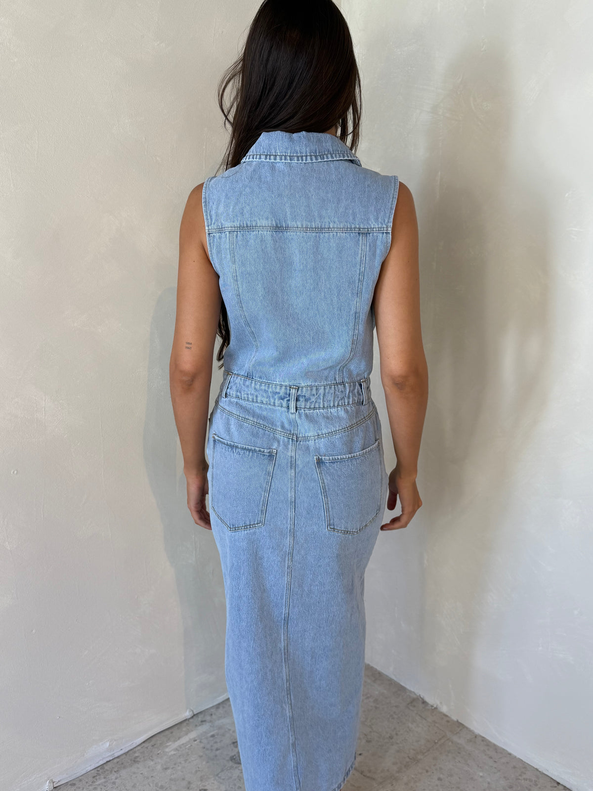 Collar Denim Midi Dress