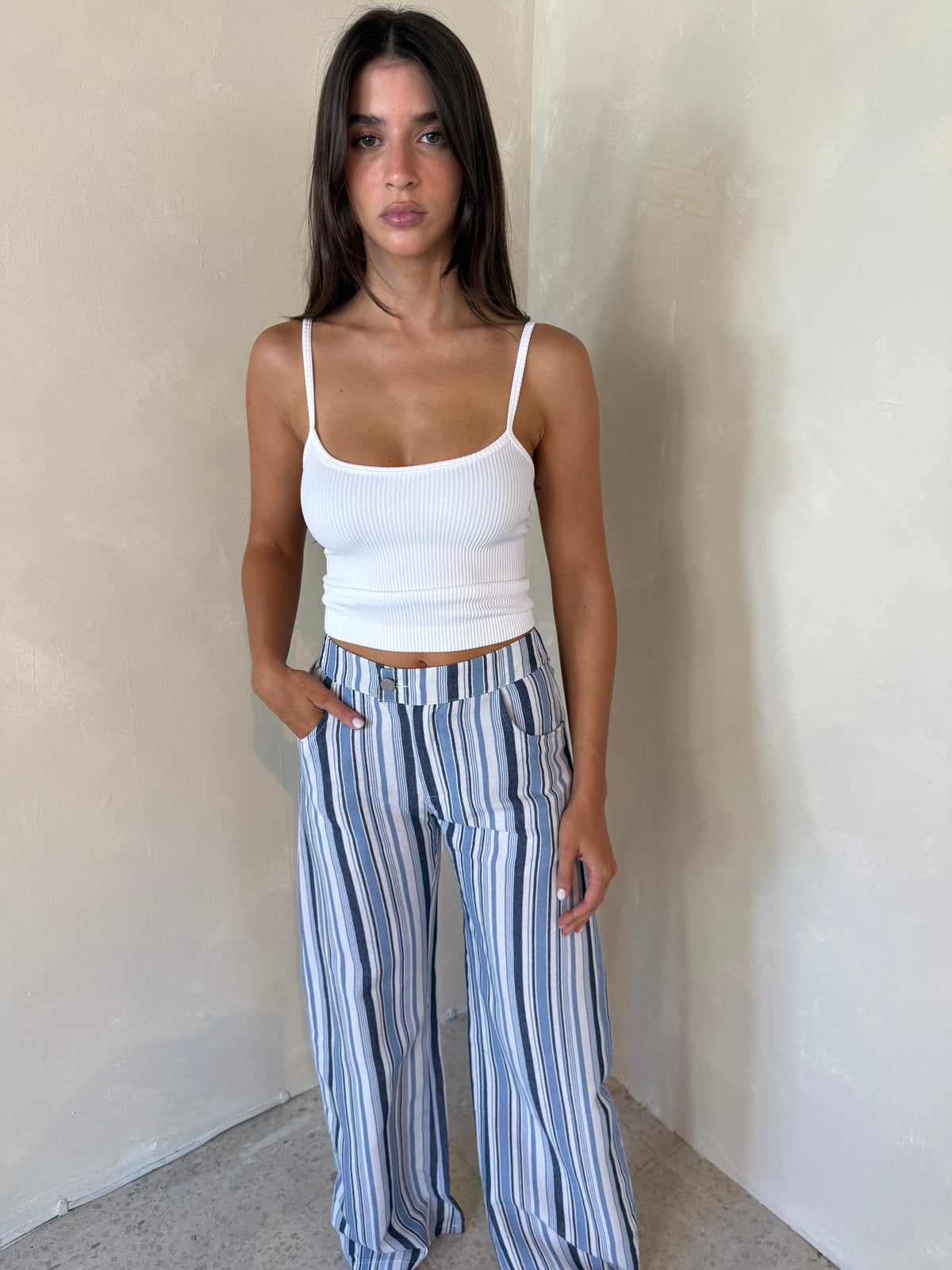Striped Denim Pants
