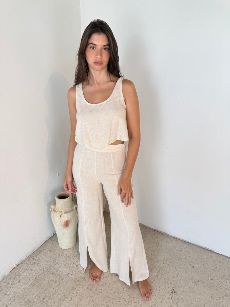 Linen Crop Top & Wide Leg Pants