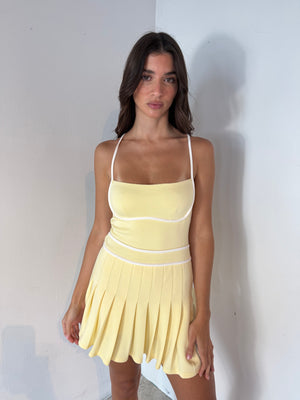 Scuba Pleated Romper Dress