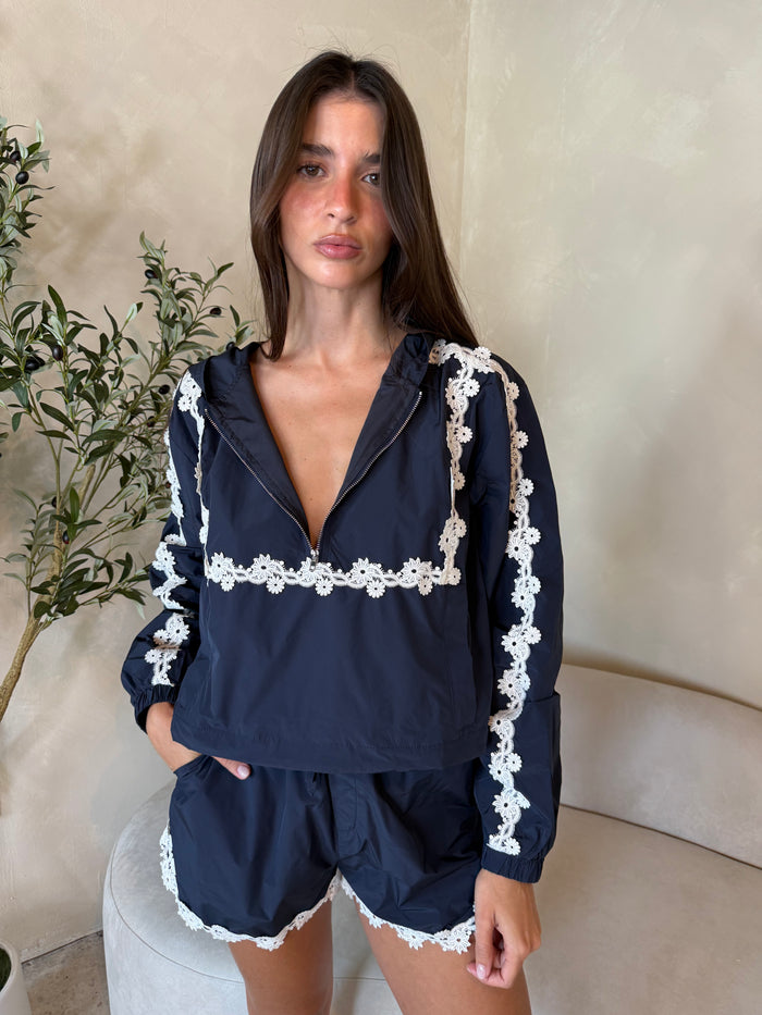 Floral Trim Windbreaker & Short Set