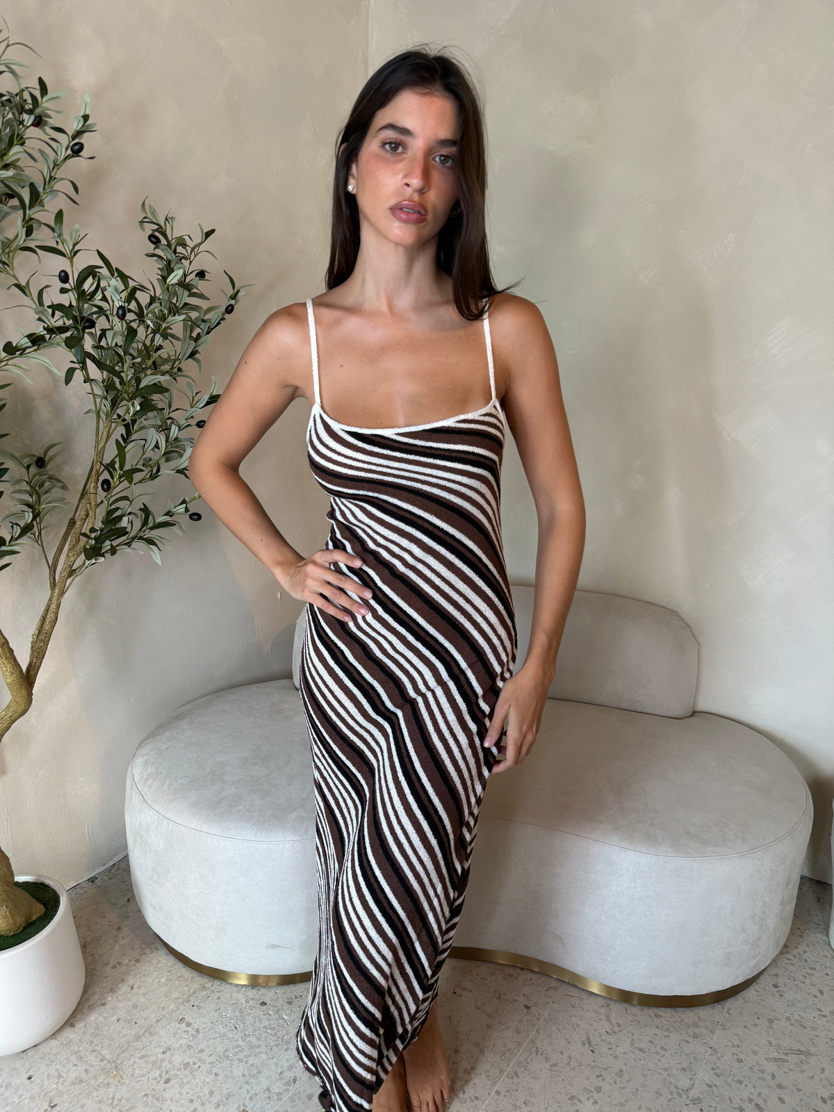 Ribbed Striped Midi Dress