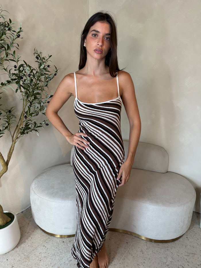 Ribbed Striped Midi Dress