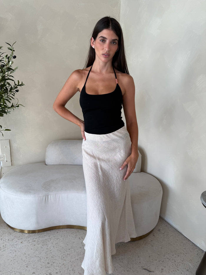 Beige Linen Midi Skirt