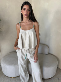 Beaded Beige Two Piece Set