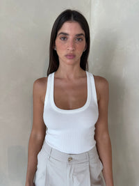 White Ribbed Tank Top