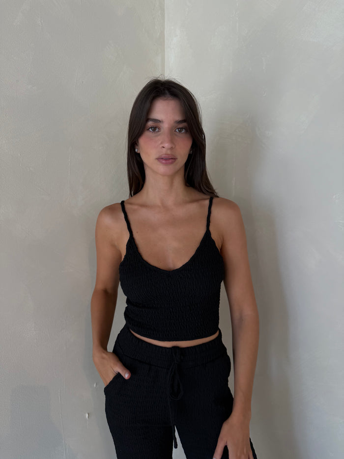 Black Smocked Top & Pant Set