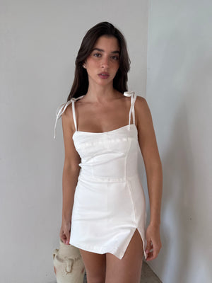 Denim White Tie Mini Dress