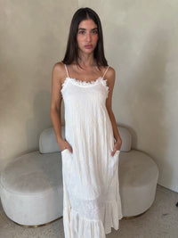 Embroidered Frill Maxi Dress