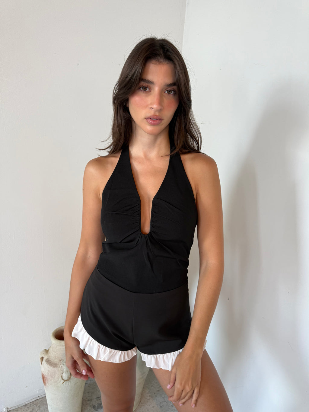 Black Halter Key Hole Top