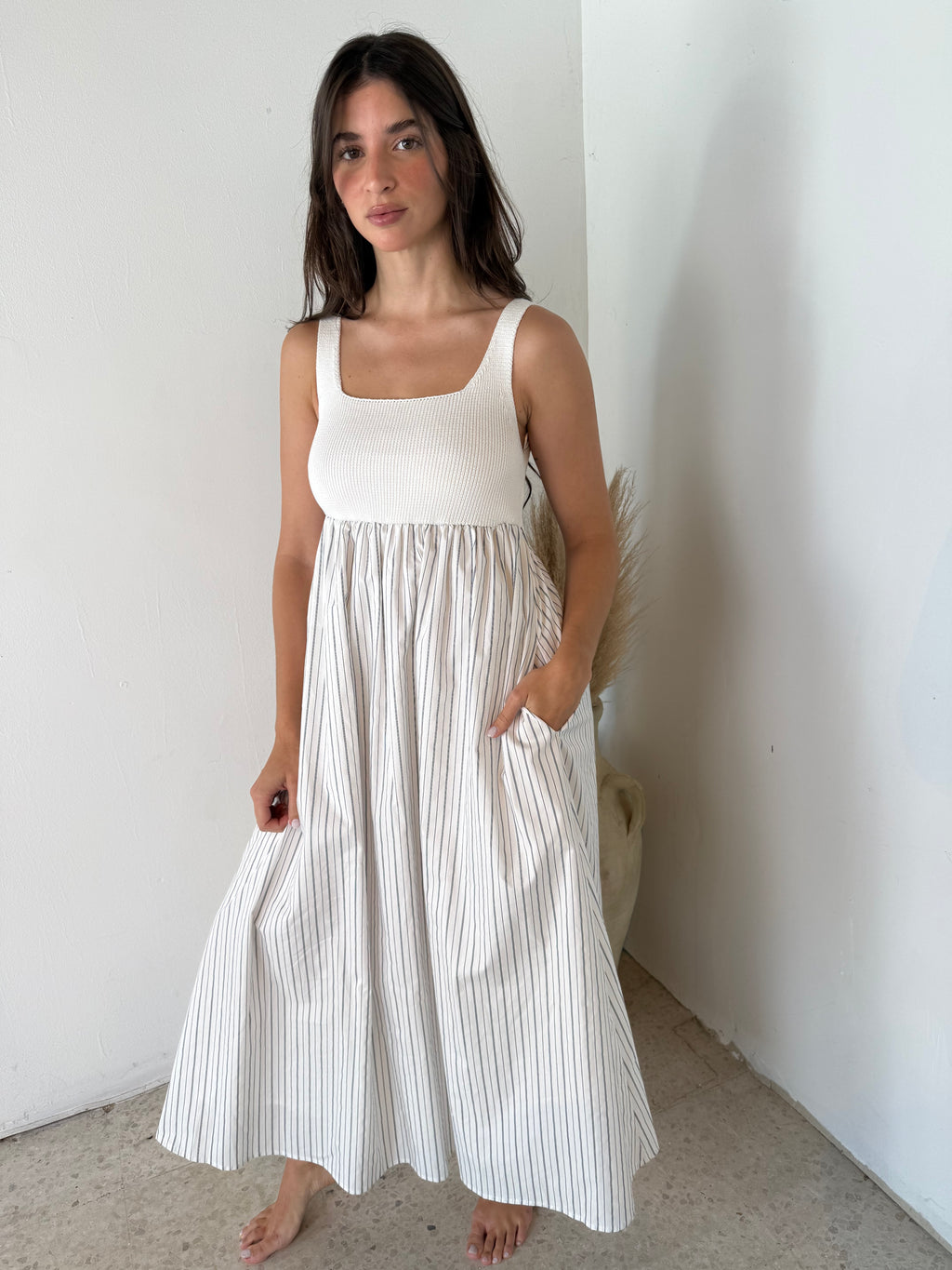 White Stripes Maxi Dress