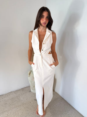 White Denim Collar Dress