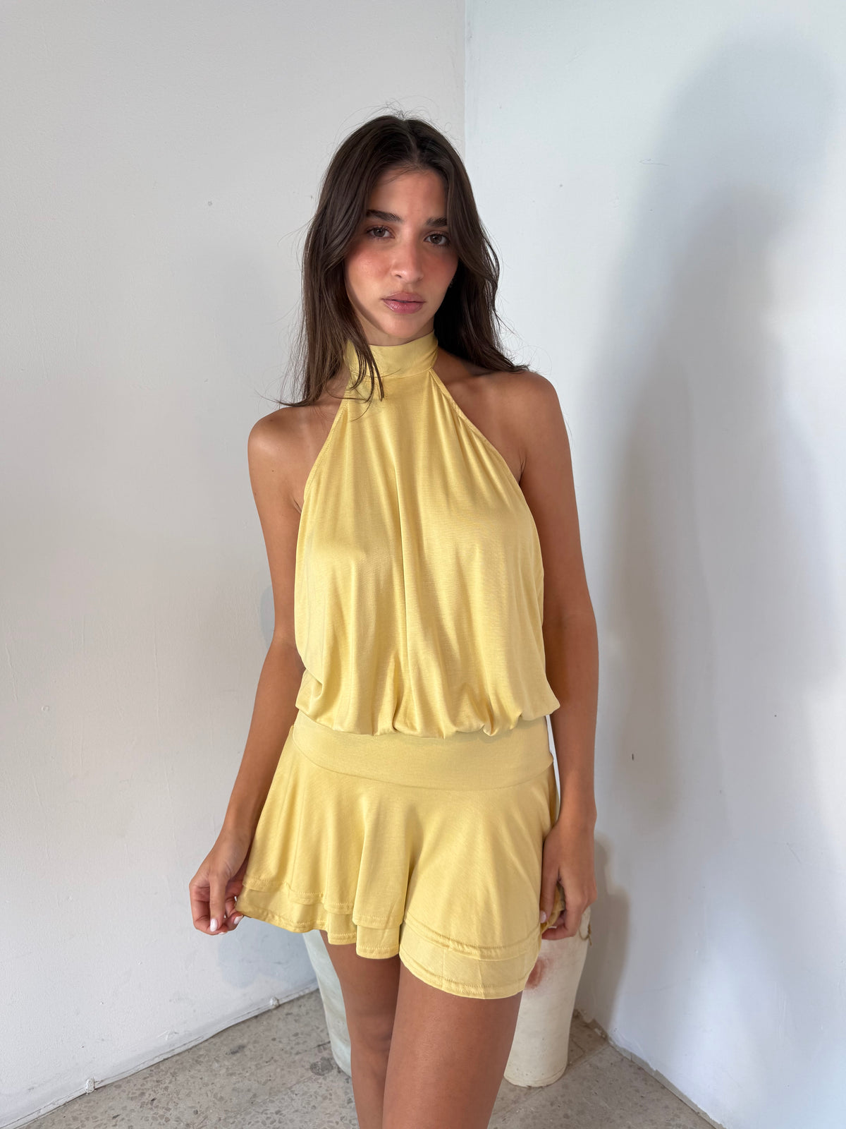Butter Cream Halter Mini Dress