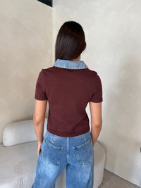 Denim Contrast Collar Top