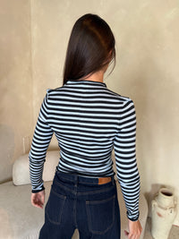 Front Button Stripe Sweater Top