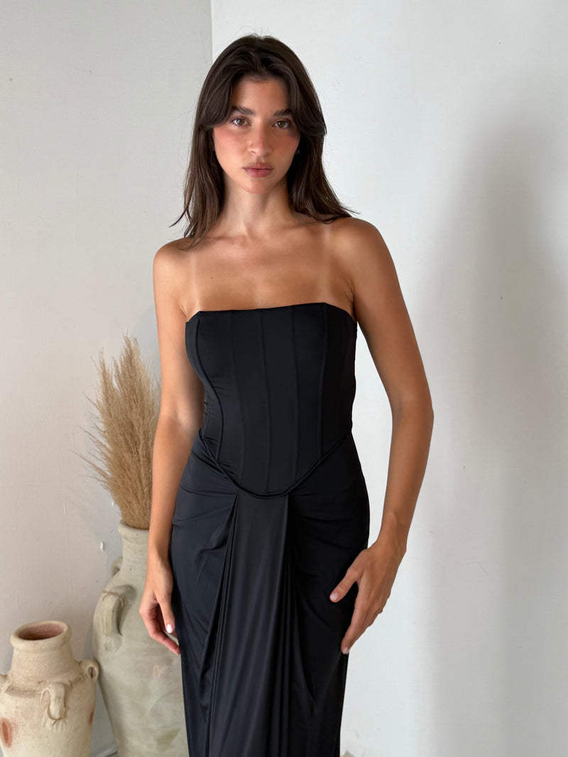 Drape Front Bustier Maxi Dress