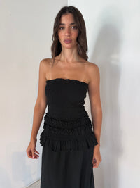 Ruffled Smocked Low Waist Maxi Dress
