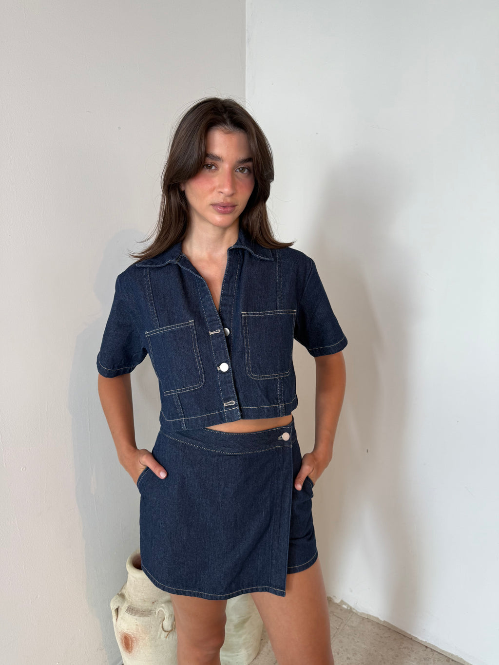 SS Denim Shirt & Skort Set