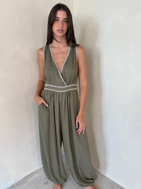 Olive Trim Jumpsuit
