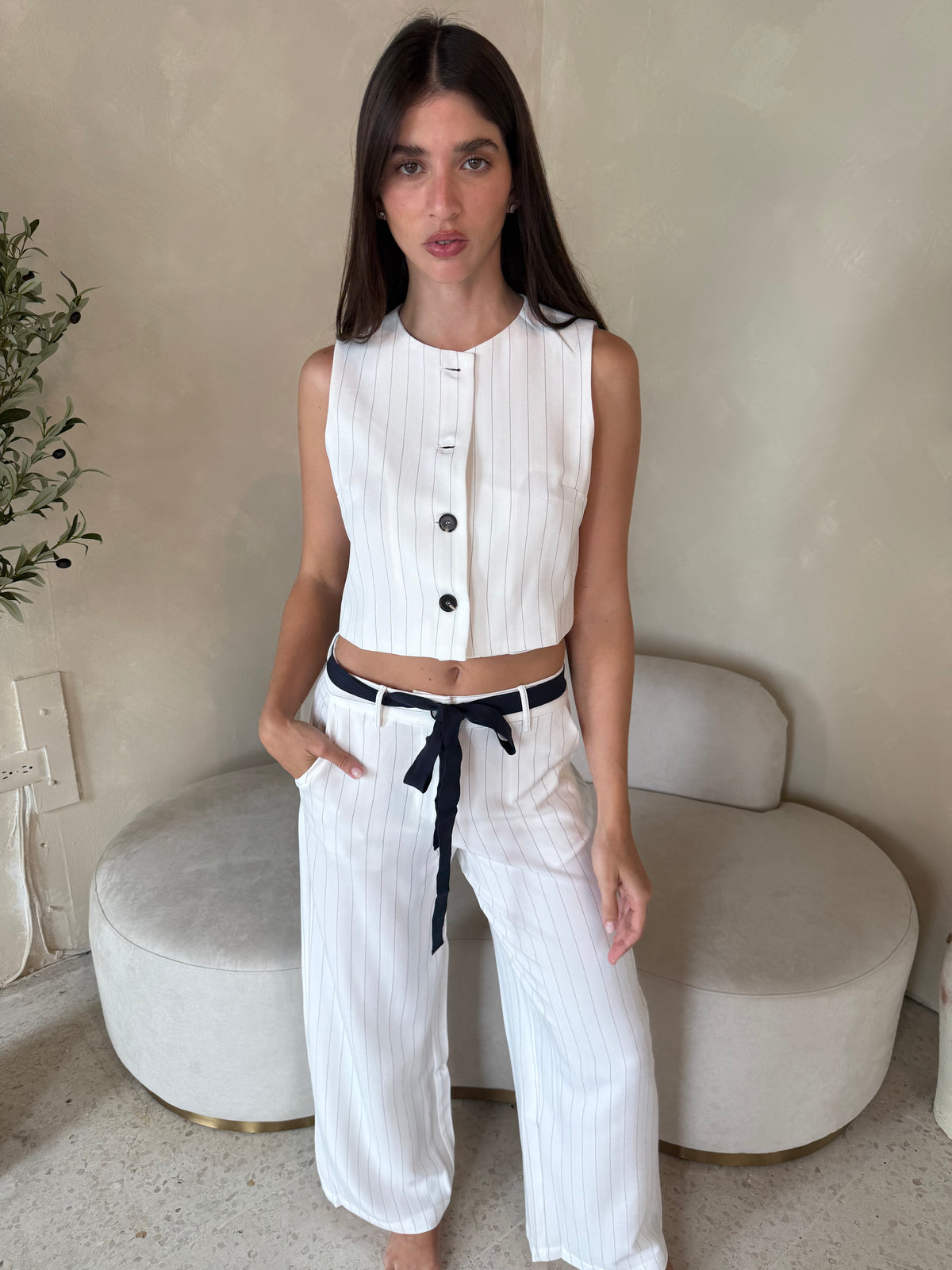 Stripe Button Vest & Pant Set