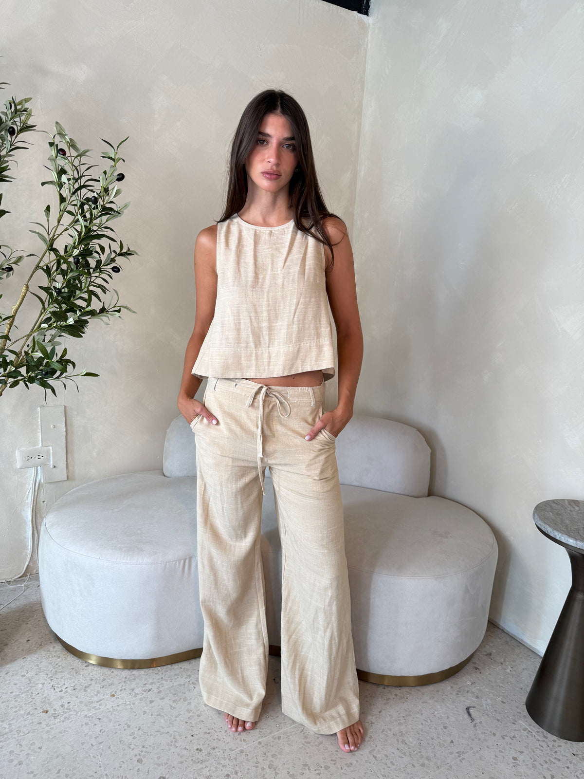 Beige Linen Stitch Set
