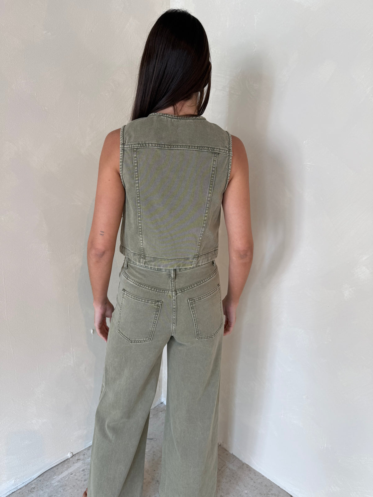 Olive Button Down Top & Drawstring Pant Set