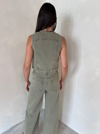 Olive Button Down Top & Drawstring Pant Set