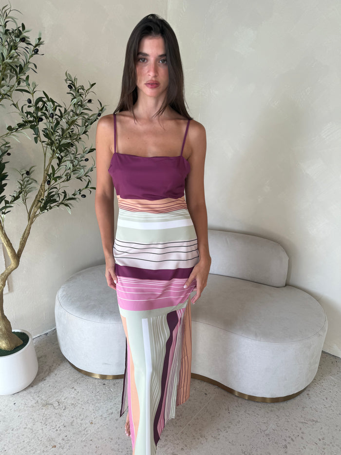Stripe Strappy Maxi Dress