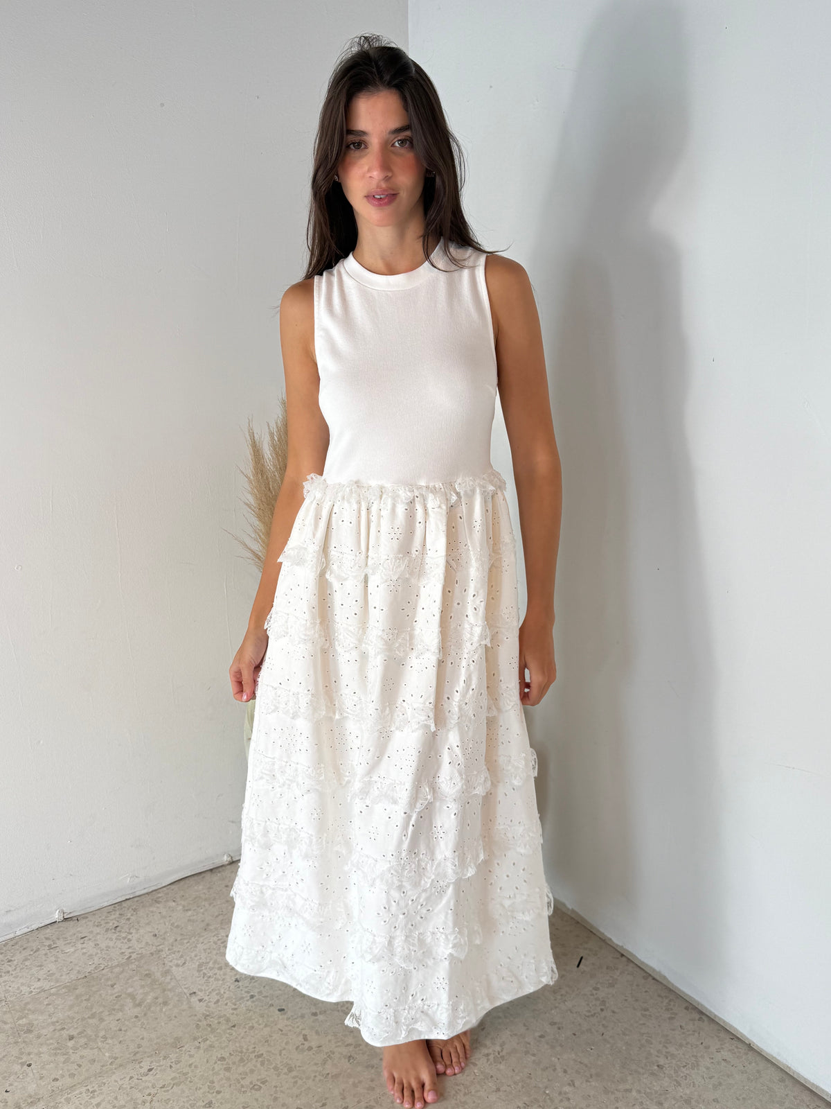 Mixed White Midi Dress