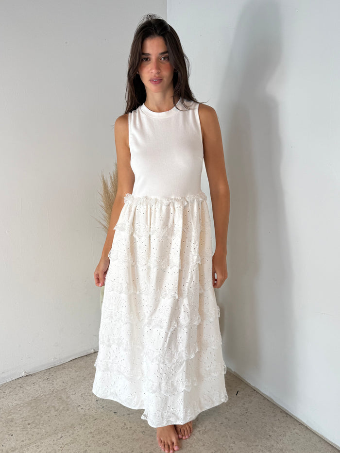 Mixed White Midi Dress