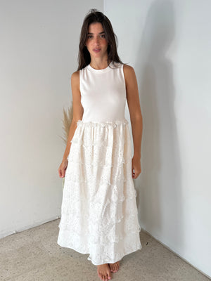 Mixed White Midi Dress