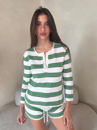 Green Stripe LS Top & Short Set