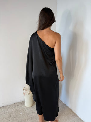 One Shoulder Satin Midi Dress