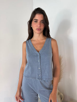 Washed Denim Top & Pant Set