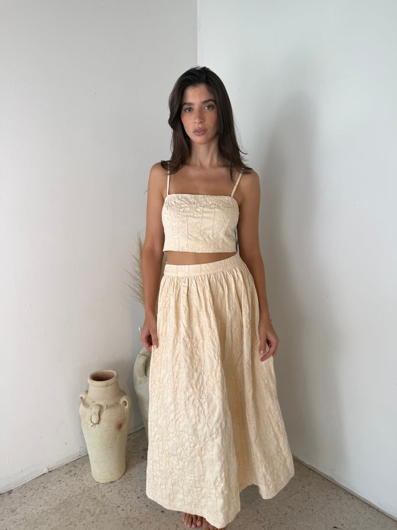 Floral Cream Tube Top & Skirt Set