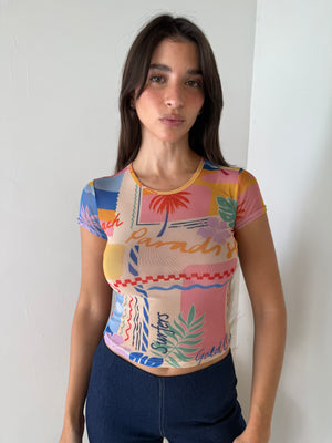 Beach Print Mesh Tee