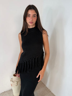 Black Sweater Fringe Set
