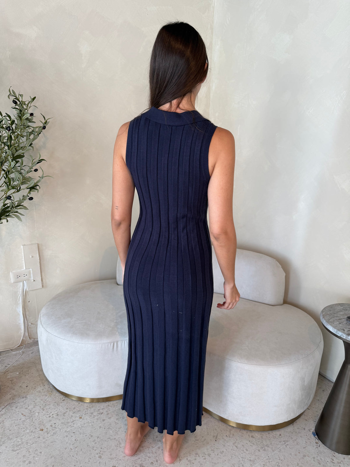 Navy Ribbed Sweater Dress