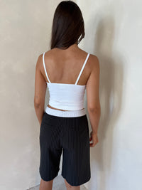 Black Pinstripe Foldover Shorts