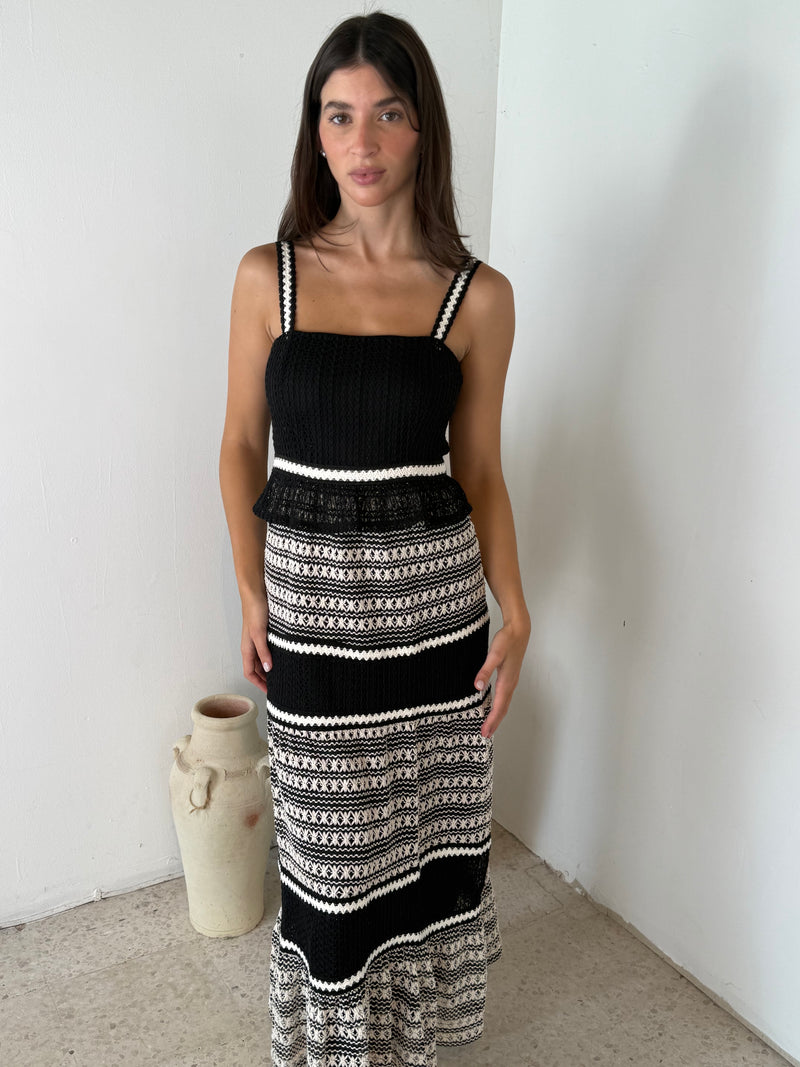 Color Block Crochet Midi Dress