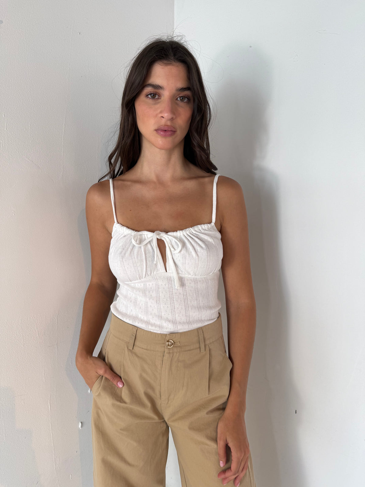 White Tie Front Cami Top
