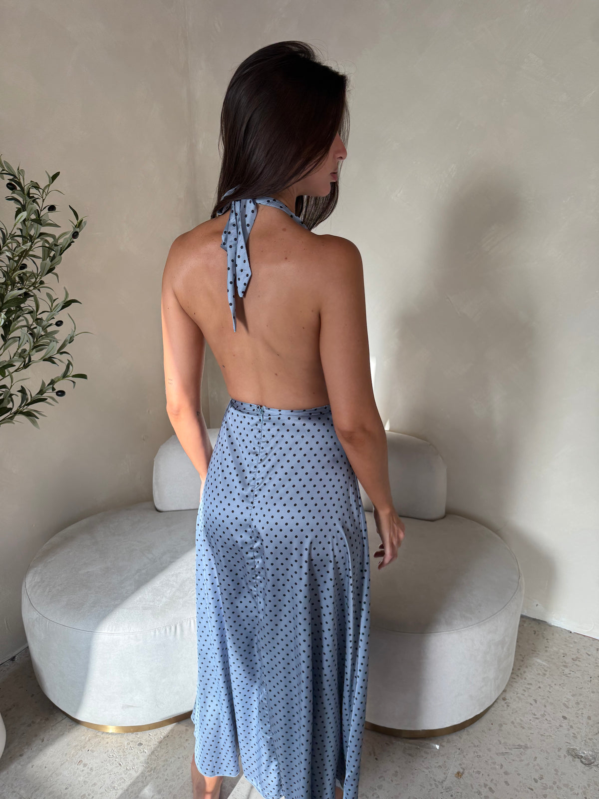Satin Polka Blue Dress