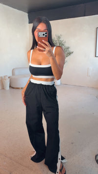 Double Layered Side Stripe Nylon Track Pants